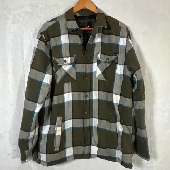 Vintage Shacket Large Flannel Button Up Shirt Jacket Quilt Lined Pockets Amplify - Picture 1 of 13